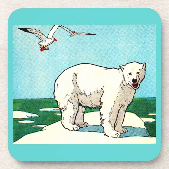 polar bear and seagulls coaster (Front)
