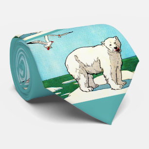 polar bear and seagulls print tie
