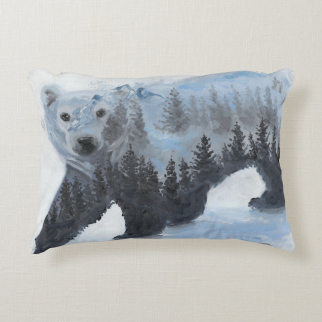 Polar Bear and the Forest Decorative Pillow (Front)