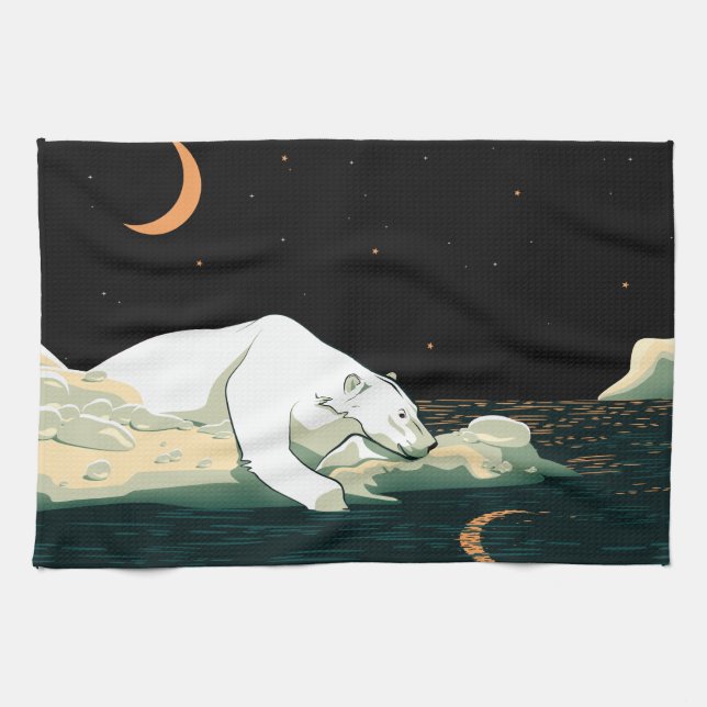 Polar Bear and the Moon Kitchen Towel (Horizontal)