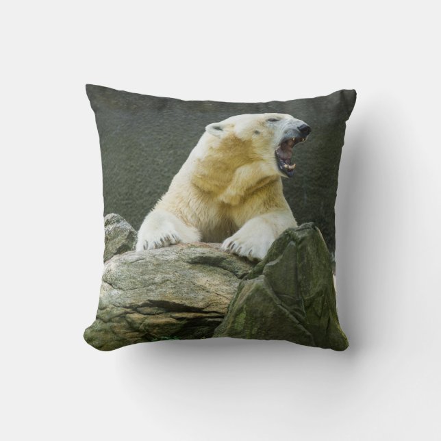 Polar Bear - Angry Throw Pillow (Front)