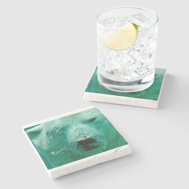 Polar Bear Animal Arctic Northern Cute Whimsical Stone Coaster (Side)