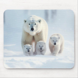 Polar Bear Animal Family Wandering  Mouse Pad
