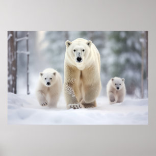 Polar Bear Animal Family Wandering  Poster