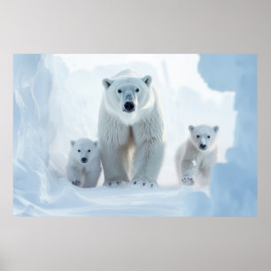 Polar Bear Animal Family Wandering  Poster