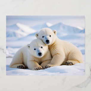 Polar Bear Animal Nature Wildlife Affection Caring Foil Holiday Postcard