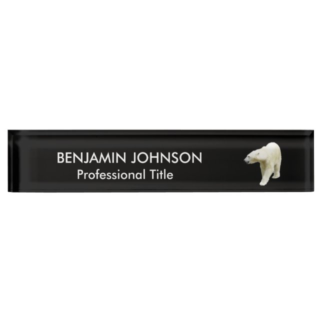 Polar Bear Animal on Black Nameplate (Front)