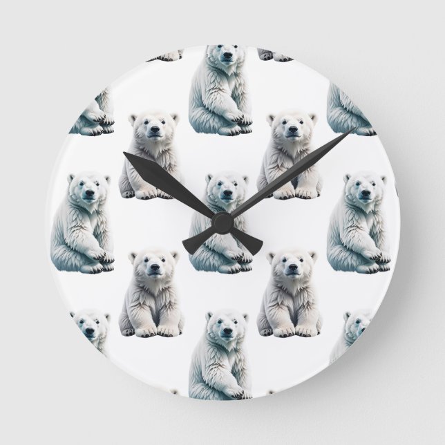 Polar Bear Animal Pattern Design  Round Clock (Front)