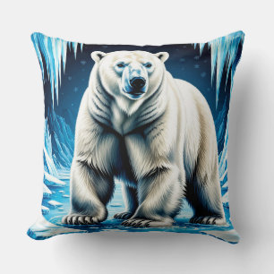 Polar Bear Arctic Ice Cave Climate Wildlife Scene Throw Pillow