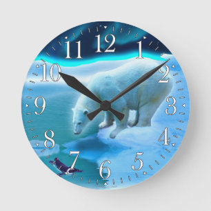 Polar Bear & Arctic Penguin Aurora Art Clock