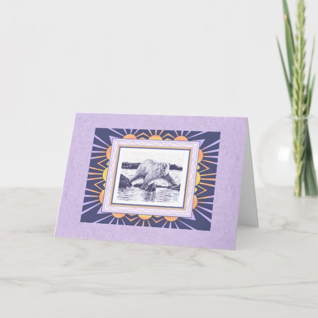 Polar Bear & Arctic Sun Blank Greeting Card (Front)