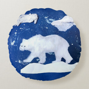 Polar Bear "Art by Kids" Round Pillow