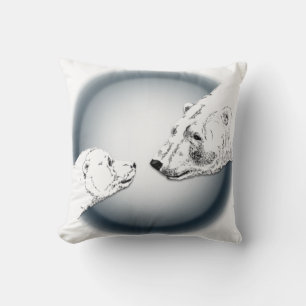 Polar Bear Art Pillow Mother w. Baby Bears Pillow