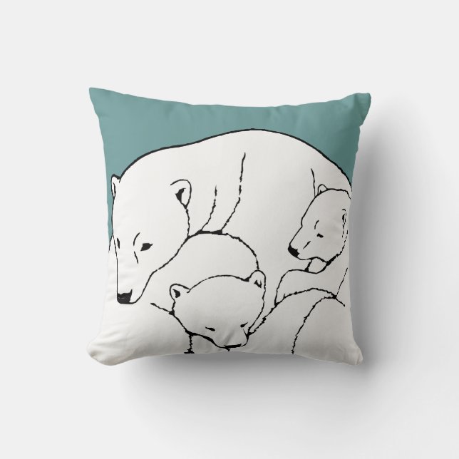 Polar Bear Art Pillow Mother w. Baby Bears Pillow (Front)