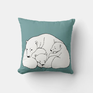 Polar Bear Art Pillow Mother w. Baby Bears Pillow