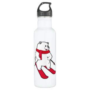 Polar bear as Skier with Ski 710 Ml Water Bottle