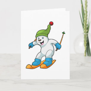 Polar bear as Skier with Ski & Bobble hat Card
