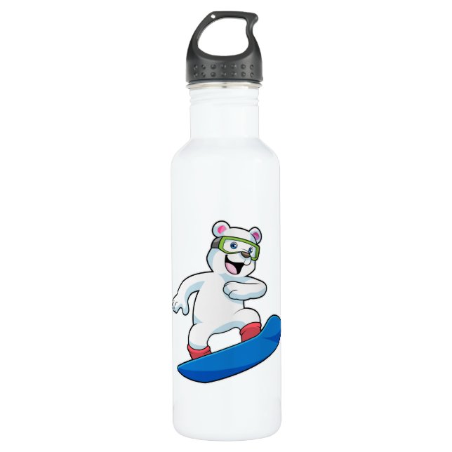 Polar bear as Snowboarder with Snowboard 710 Ml Water Bottle (Front)
