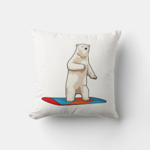 Polar bear as Snowboarder with Snowboard Throw Pillow