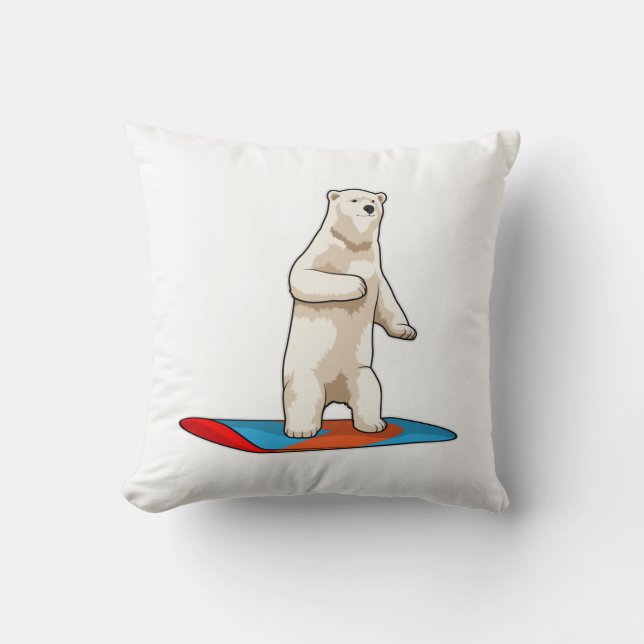 Polar bear as Snowboarder with Snowboard Throw Pillow (Front)