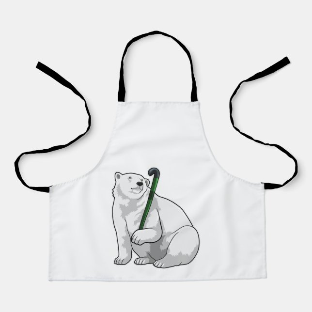 Polar bear at Hockey with Hockey stick Apron (Front)