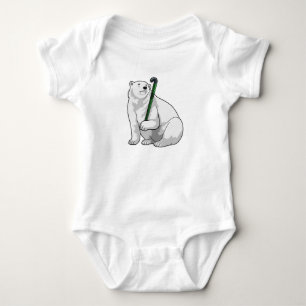 Polar bear at Hockey with Hockey stick Baby Bodysuit