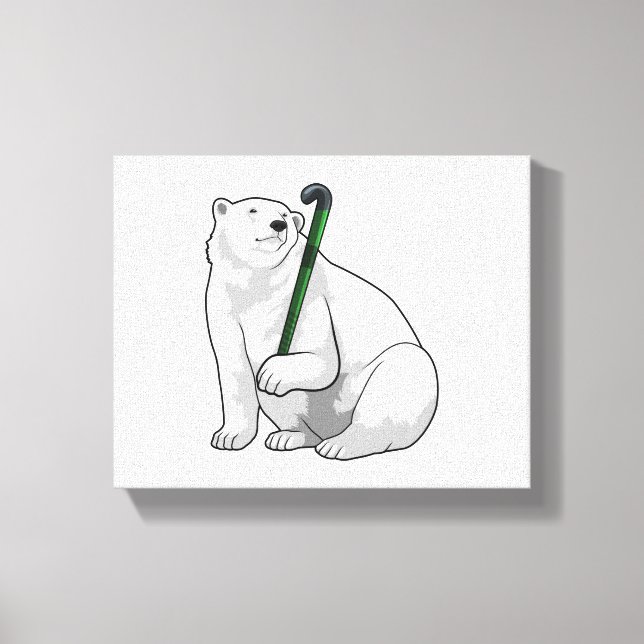 Polar bear at Hockey with Hockey stick Canvas Print (Front)
