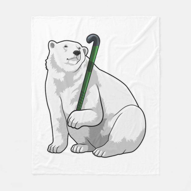 Polar bear at Hockey with Hockey stick Fleece Blanket (Front)