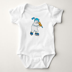 Polar bear at Ice hockey with Ice hockey stick Baby Bodysuit