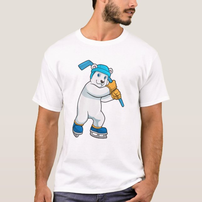 Polar bear at Ice hockey with Ice hockey stick T-Shirt (Front)