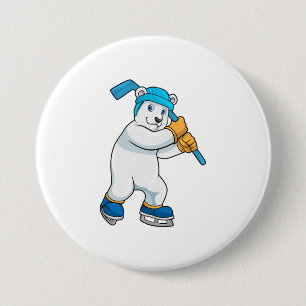 Polar bear at Ice hockey with Stick 3 Inch Round Button