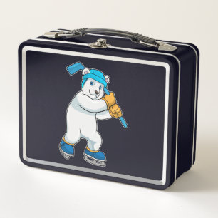 Polar bear at Ice hockey with Stick Metal Lunch Box
