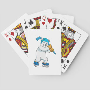 Polar bear at Ice hockey with Stick Playing Cards