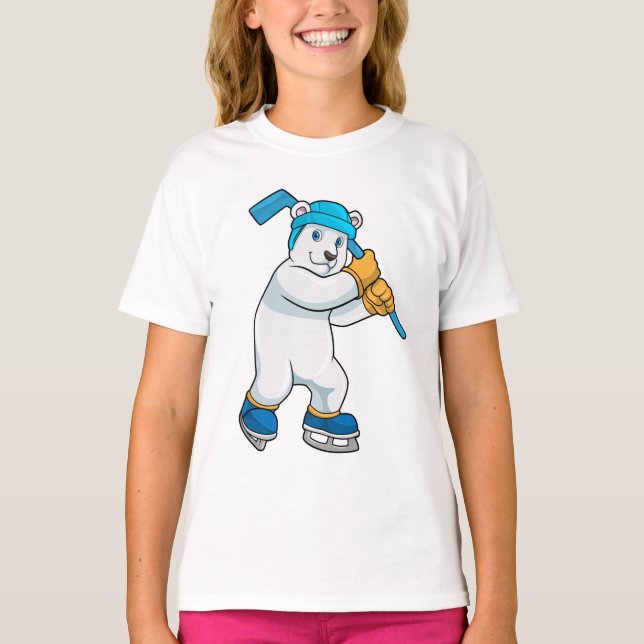 Polar bear at Ice hockey with Stick T-Shirt (Front)