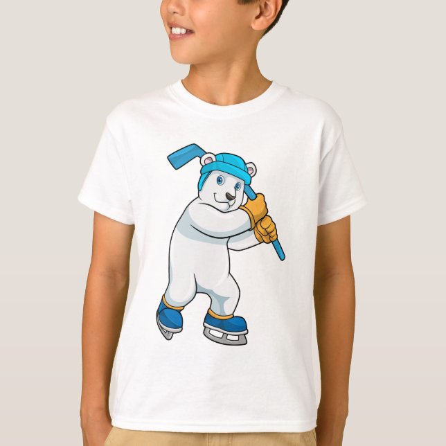 Polar bear at Ice hockey with Stick T-Shirt (Front)