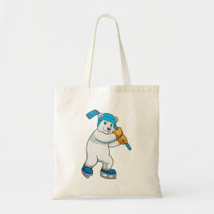 Polar bear at Ice hockey with Stick Tote Bag