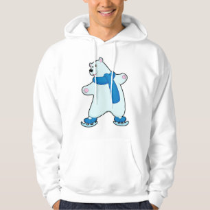 Polar bear at Ice skating with Scarf Hoodie