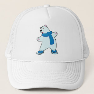 Polar bear at Ice skating with Scarf Trucker Hat