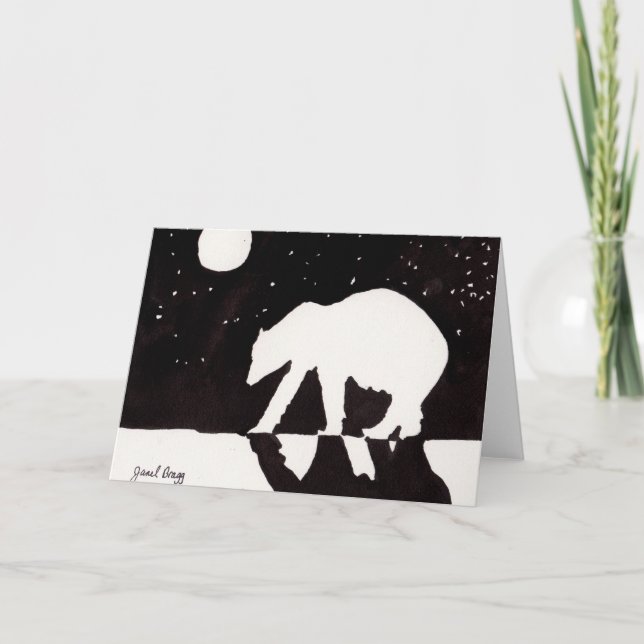 Polar Bear at Night on Arctic Ocean Holiday Card (Front)