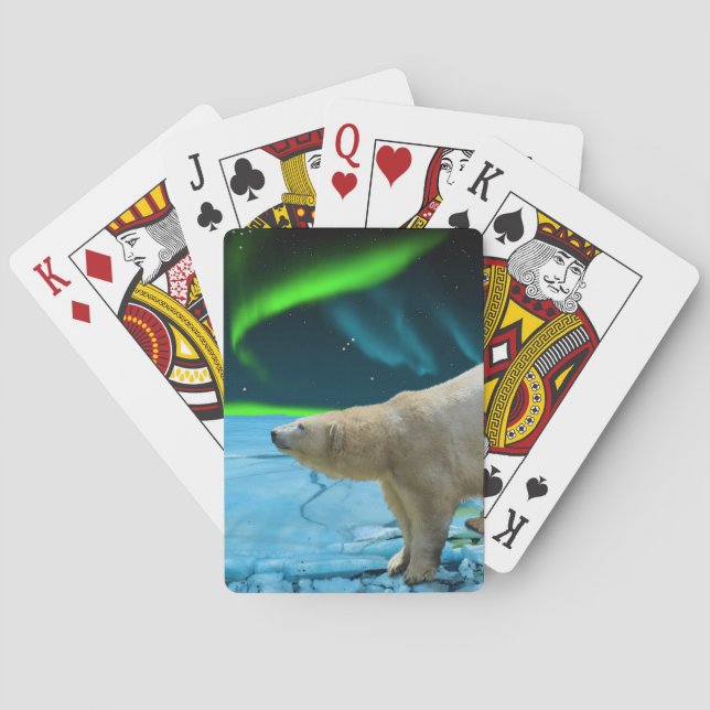 Polar Bear & Aurora Arctic Wildlife Art Deck Playing Cards (Back)