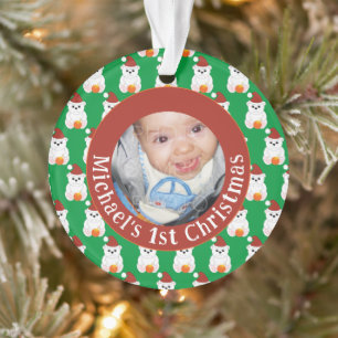 Polar bear baby 1st Christmas Customize photo text Ornament