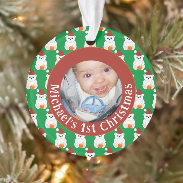 Polar bear baby 1st Christmas Customize photo text Ornament (Tree)