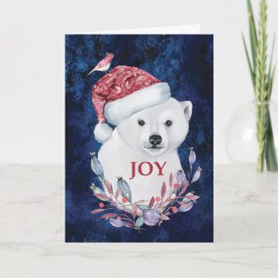 Polar Bear Baby Hat Bird Christmas Joy Card
