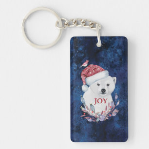 Polar Bear Baby Hat Bird Christmas Joy Keychain