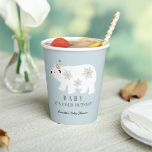 Polar Bear Baby It's Cold Outside Blue Baby Shower Paper Cups