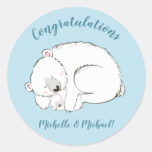 Polar Bear Baby Shower Classic Round Sticker (Front)