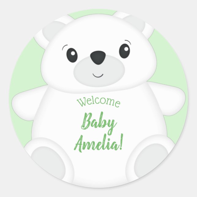 Polar Bear Baby Shower Classic Round Sticker (Front)