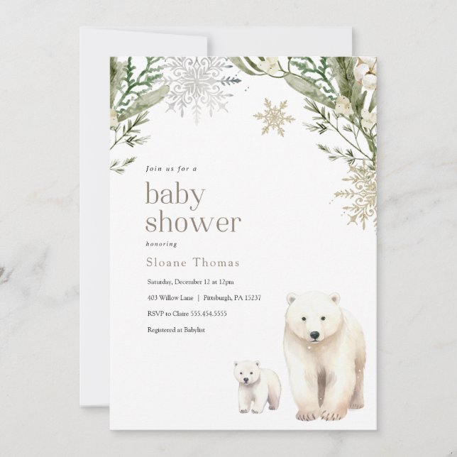 Polar Bear Baby Shower  Invitation (Front)