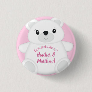 Polar Bear Baby Shower Pink 1 Inch Round Button