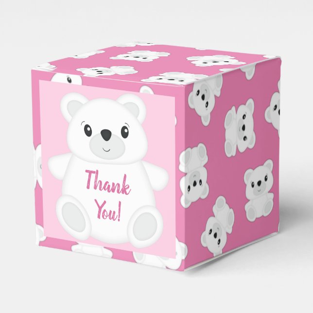 Polar Bear Baby Shower Pink Favor Box (Front Side)